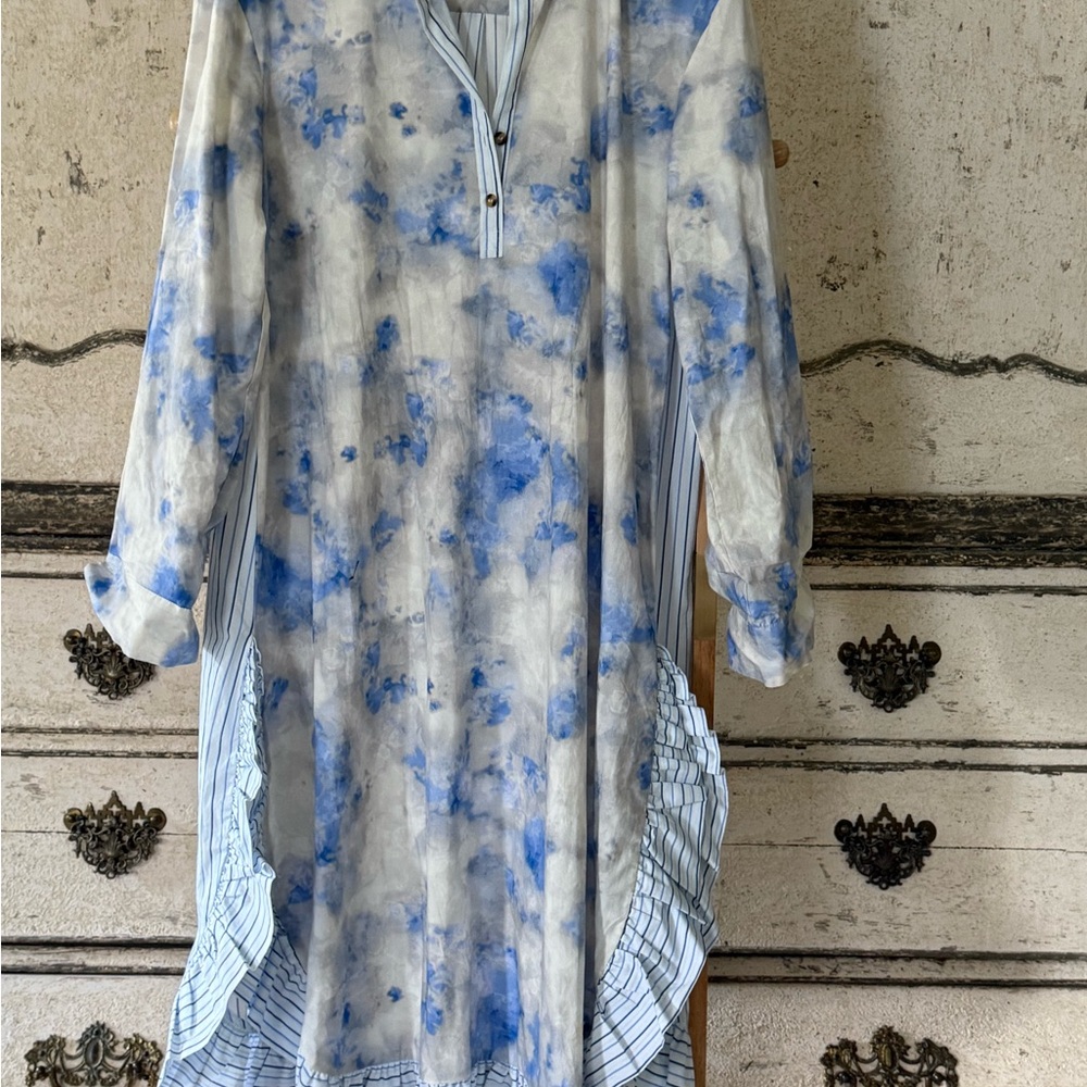 Blue and White Midi Dress